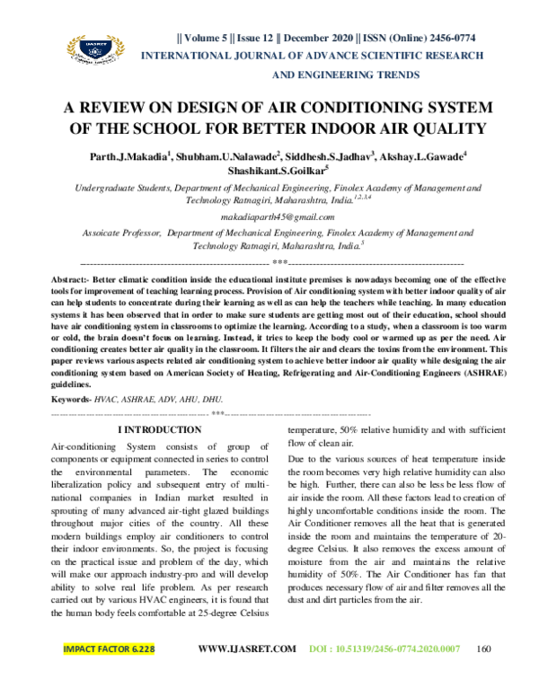 (PDF) A Review on Design of Air Conditioning System of the School for ...