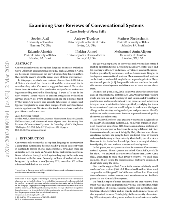 (PDF) Examining user reviews of conversational systems: a case study of ...