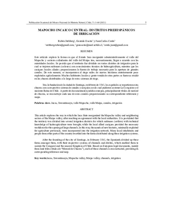 (PDF) MAPOCHO INCAICO CENTRAL: DISTRITOS PREHISPÁNICOS DE IRRIGACIÓN