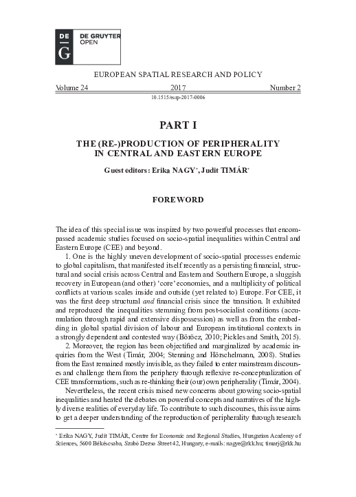 (PDF) Number 2 PART I THE ( RE-) PRODUCTION OF PERIPHERALITY IN CENTRAL ...