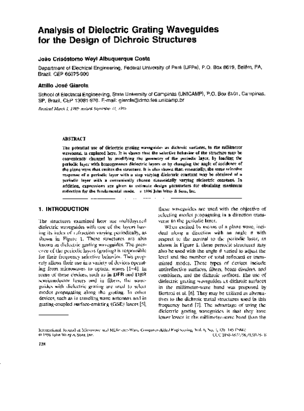 (PDF) Analysis of dielectric grating waveguides for the design of ...