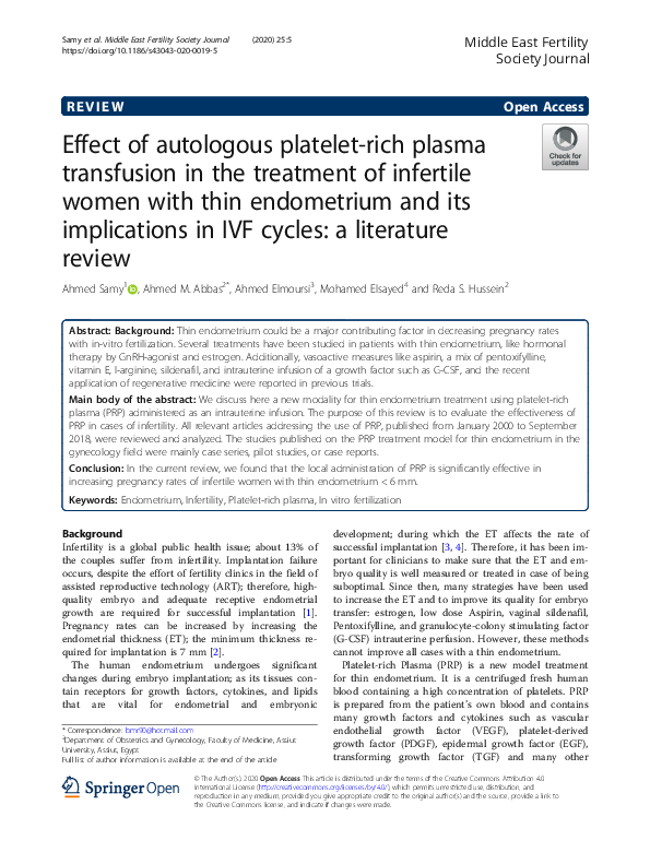 (PDF) Effect of autologous platelet-rich plasma transfusion in the ...