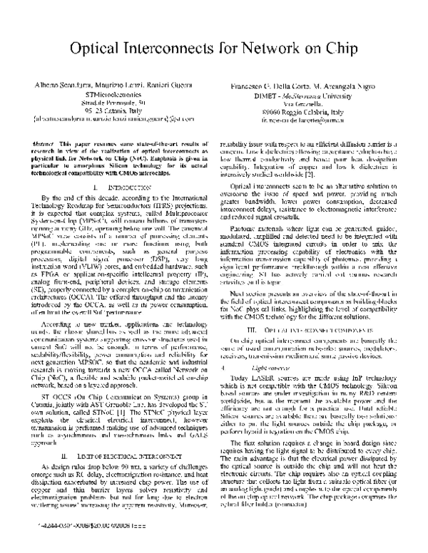 (PDF) Optical Interconnects for Network on Chip