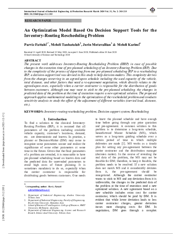 (PDF) An optimization model based decision support tools for inventory ...