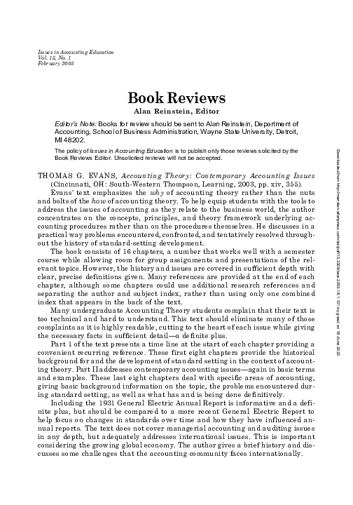 PDF) Book Reviews: Accounting Theory: Contemporary