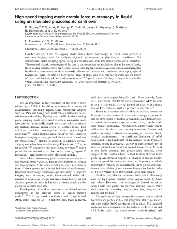 (PDF) High speed tapping mode atomic force microscopy in liquid using ...