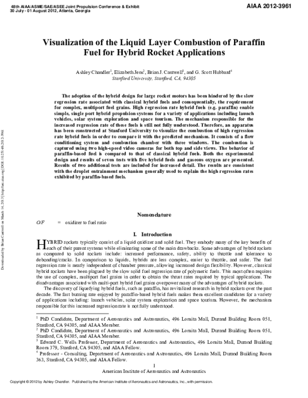 (PDF) Visualization of the Liquid Layer Combustion of Paraffin Fuel for ...