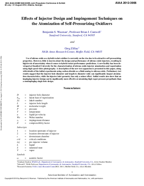 (PDF) Effects of Injector Design and Impingement Techniques on the ...