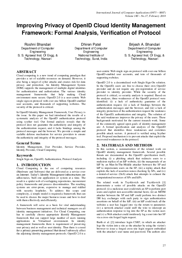 (PDF) Improving Privacy of OpenID Cloud Identity Management Framework ...