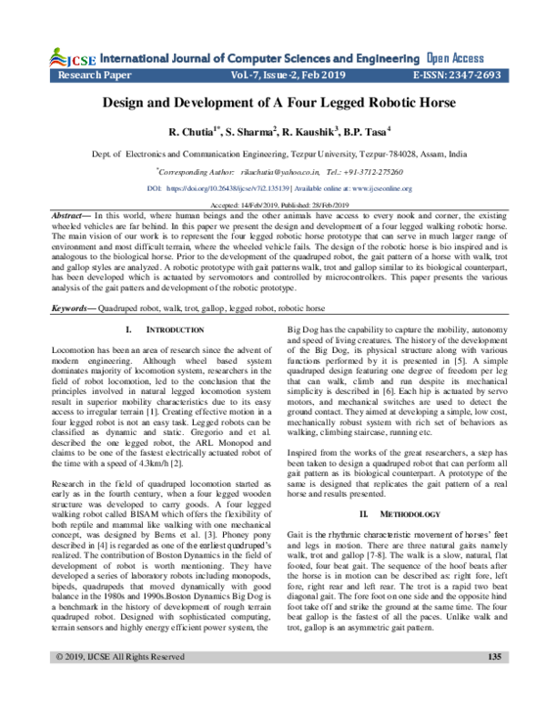 (PDF) Design and Development of A Four Legged Robotic Horse