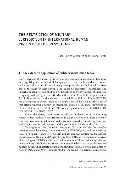 (PDF) The Restriction of Military Jurisdiction in International Human ...