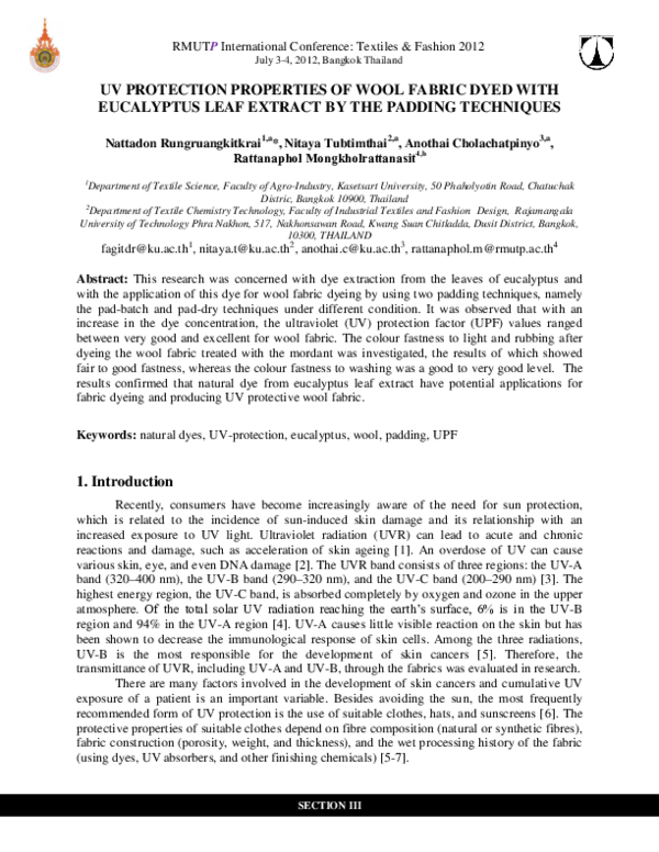 (PDF) Uv Protection Properties of Wool Fabric Dyed with Eucalyptus Leaf ...