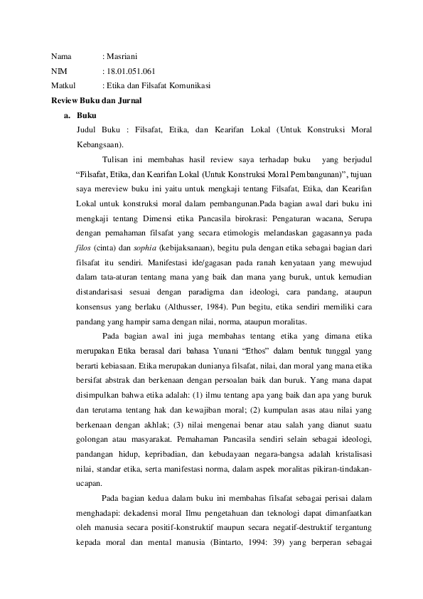 (PDF) Review Buku dan Jurnal a. Buku Judul Buku Filsafat, Etika, dan