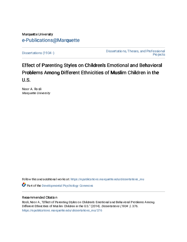 (PDF) Effect of parenting styles on children's emotional and behavioral ...