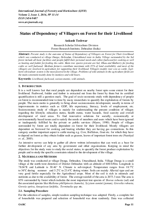 (PDF) Status of Dependency of Villagers on Forest for their Livelihood