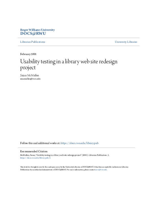 (PDF) Usability testing in a library Web site redesign project