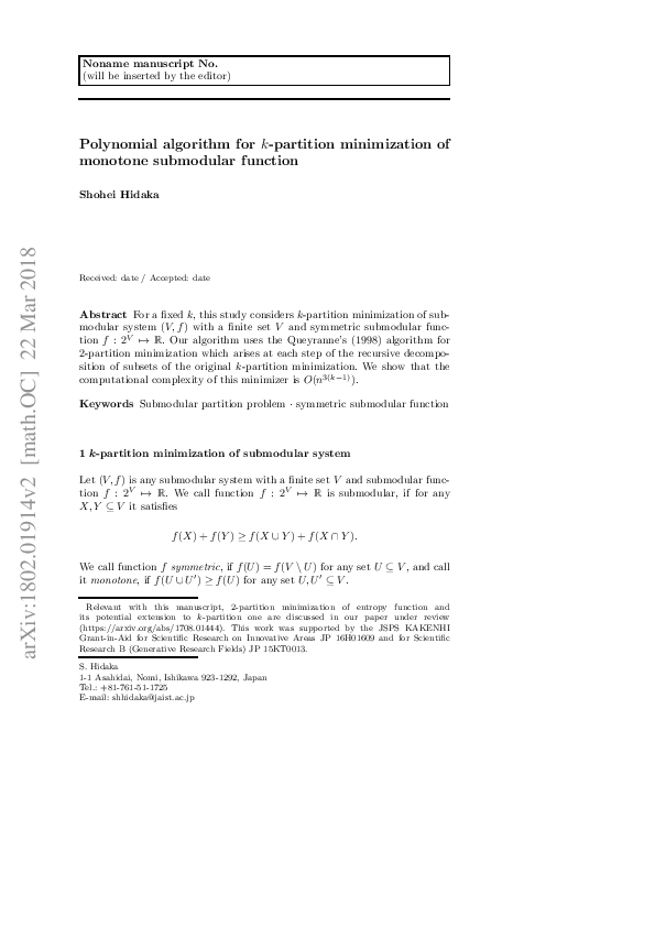 (PDF) Polynomial algorithm for $k$-partition minimization of monotone ...