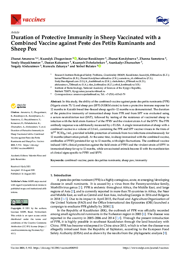 (PDF) Duration of Protective Immunity in Sheep Vaccinated with a ...