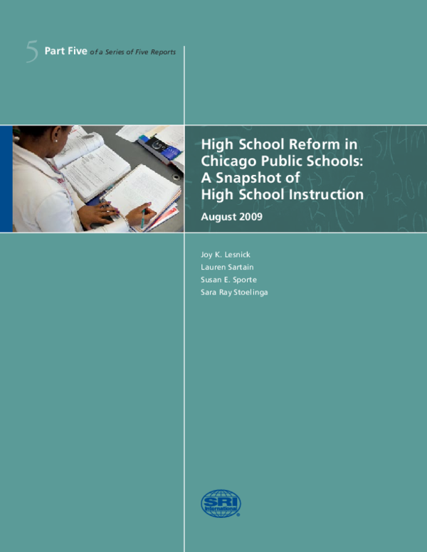 (PDF) High School Reform in Chicago : A Snapshot of High School ...