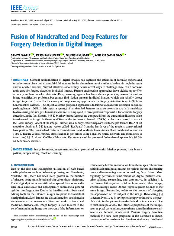 (PDF) Fusion of Handcrafted and Deep Features for Forgery Detection in ...
