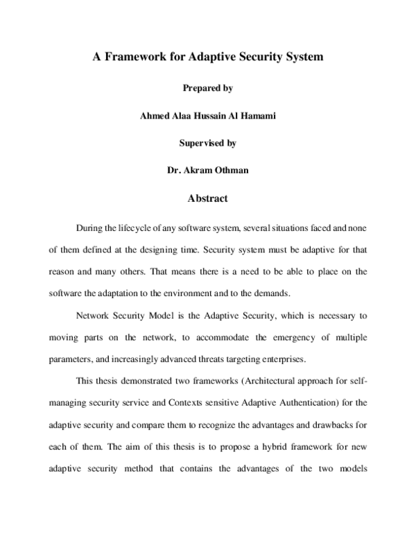 (PDF) A Framework for Adaptive Security System