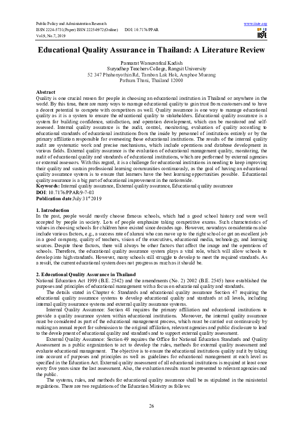 (PDF) Educational Quality Assurance in Thailand: A Literature Review