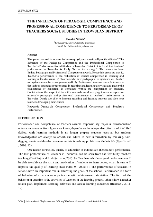 (PDF) The Influence of Pedagogic Competence and Professional Competence ...