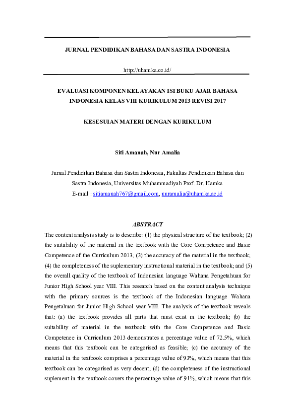 (PDF) JURNAL PENDIDIKAN BAHASA DAN SASTRA INDONESIA EVALUASI KOMPONEN ...