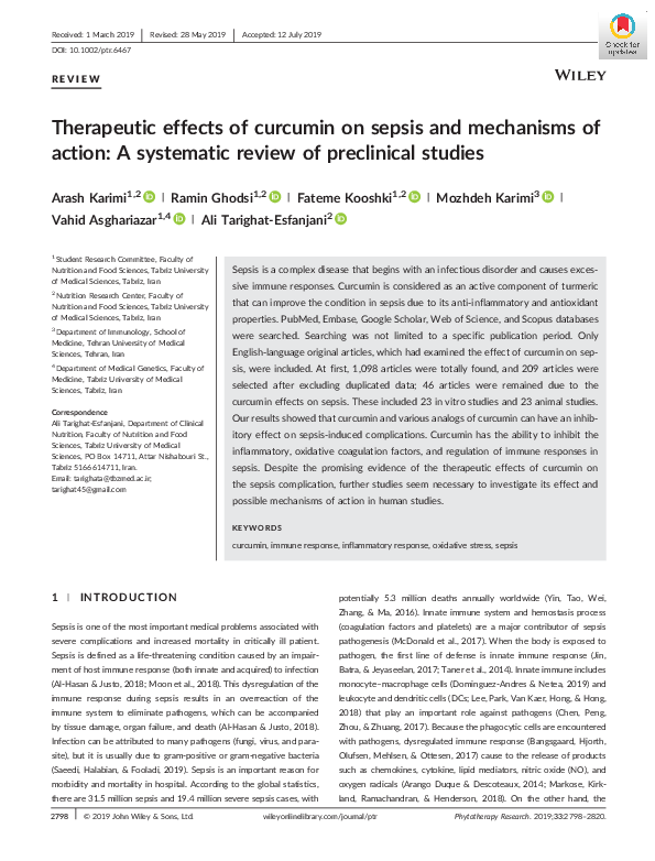(PDF) Therapeutic effects of curcumin on sepsis and mechanisms of ...