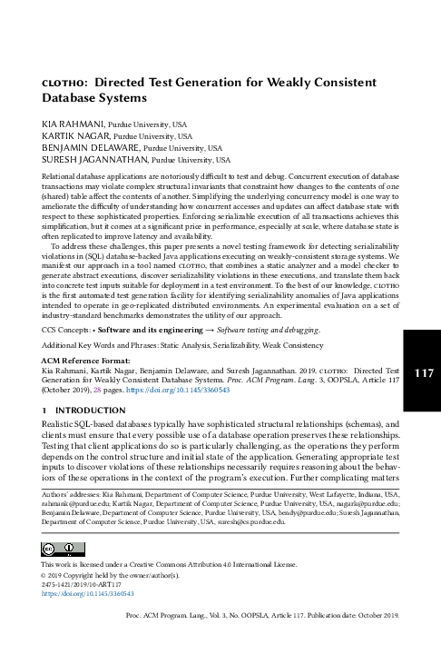 (PDF) CLOTHO: directed test generation for weakly consistent database ...