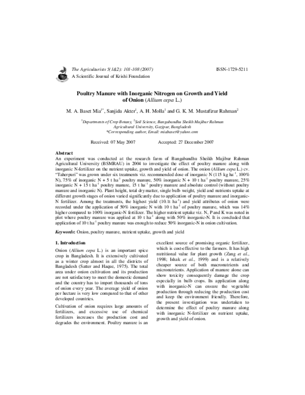 (PDF) Poultry Manure with Inorganic Nitrogen on Growth and Yield of ...