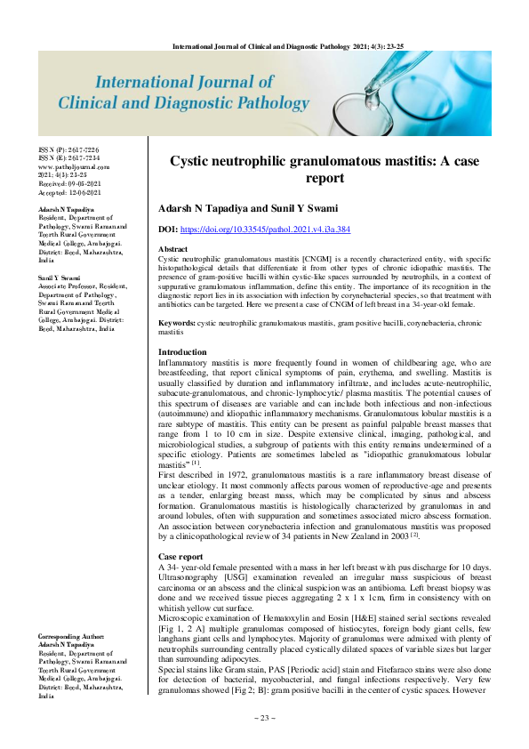 (PDF) Cystic neutrophilic granulomatous mastitis: A case report