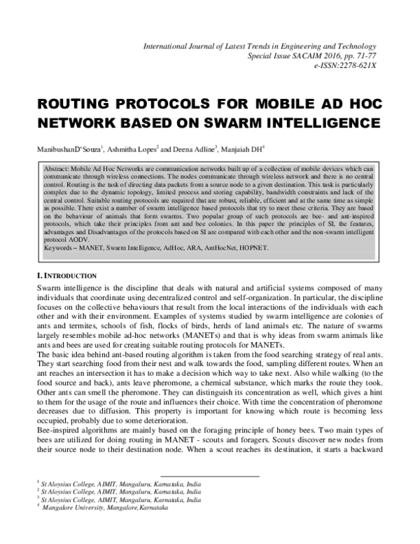 (PDF) Routing Protocols for Mobile Ad Hoc Network Based on Swarm ...