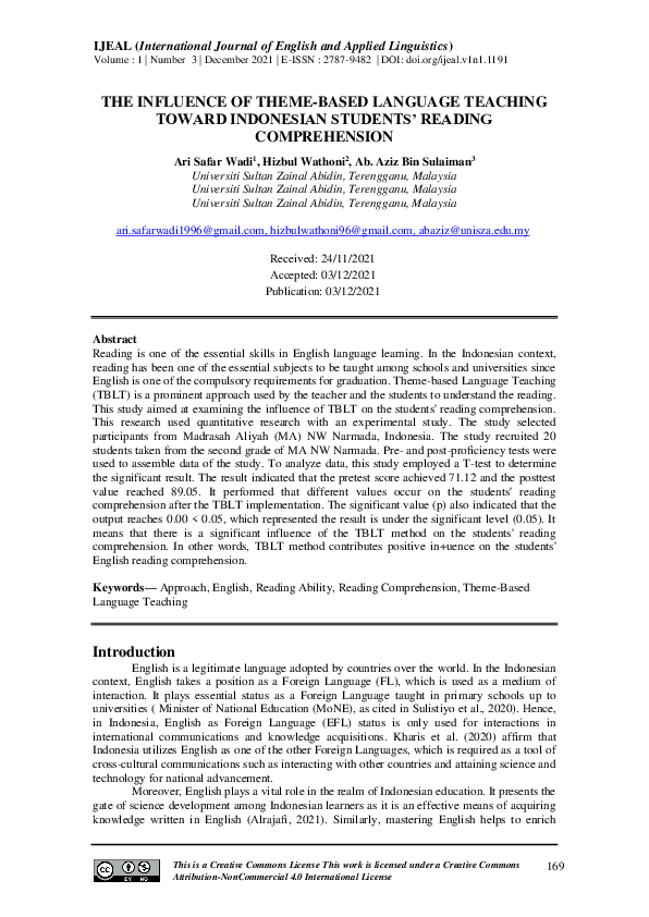 (PDF) The Influence of Theme-Based Language Teaching toward Indonesian ...