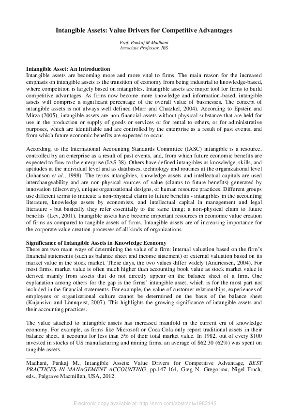 (PDF) Intangible Assets: Value Drivers for Competitive Advantages