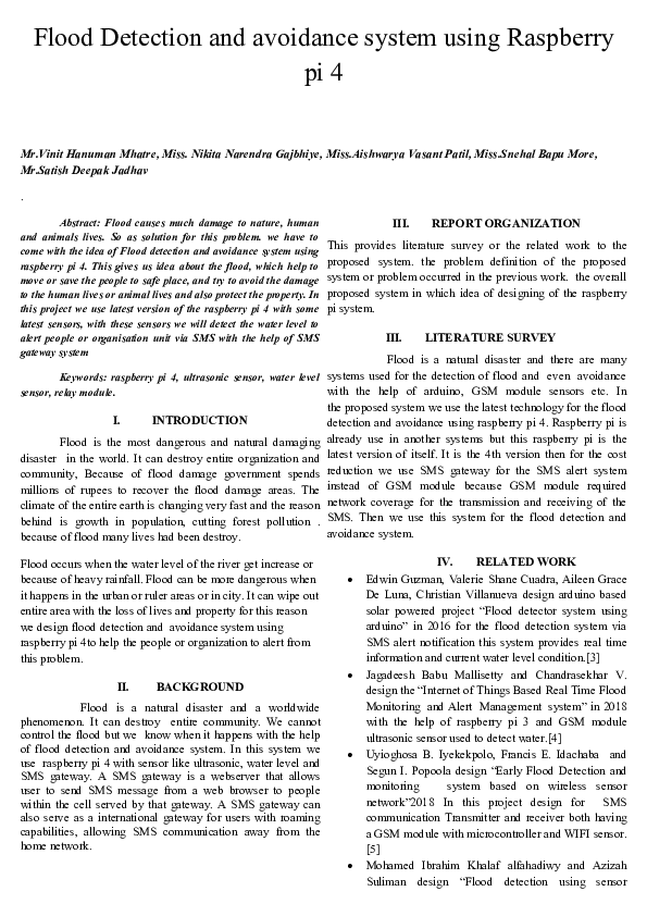 (DOC) Flood Detection and Avoidance System Using Raspberry Pi 4