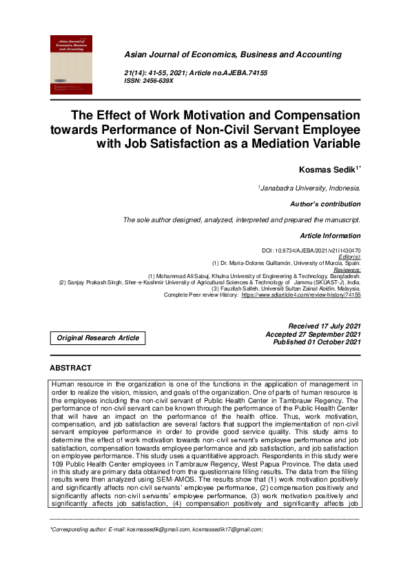 (PDF) The Effect of Work Motivation and Compensation towards ...