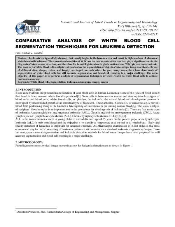 (PDF) Comparative Analysis of White Blood Cell Segmentation Techniques ...