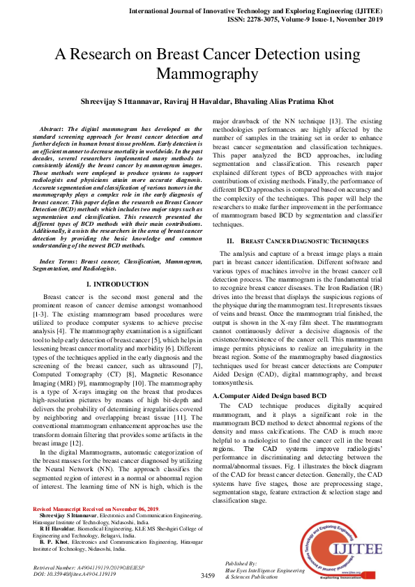 (PDF) A Research on Breast Cancer Detection using Mammography