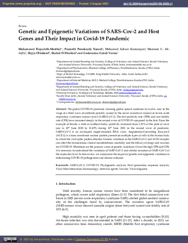 (PDF) Genetic and Epigenetic Variations of SARS-Cov-2 and Host Genes ...