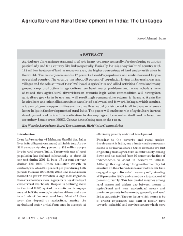 (PDF) Agriculture and Rural Development in India; The Linkages