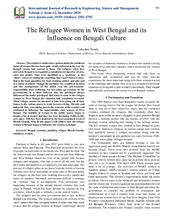 (PDF) The Refugee Women in West Bengal and its Influence on Bengali Culture