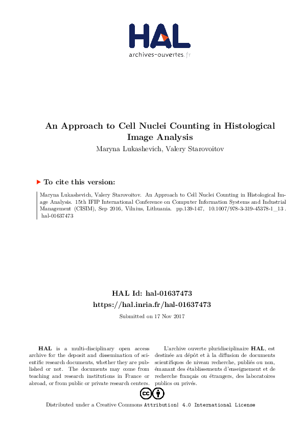 (PDF) An Approach to Cell Nuclei Counting in Histological Image Analysis