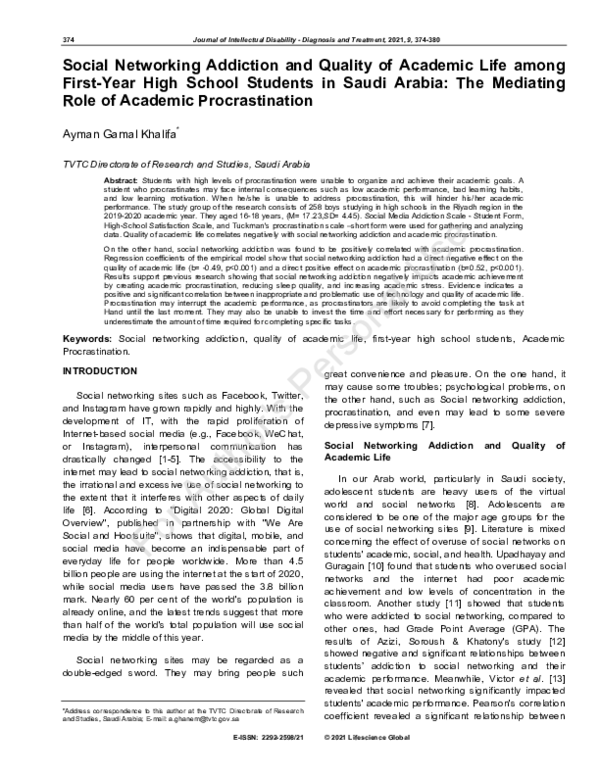 (PDF) Social Networking Addiction and Quality of Academic Life among ...