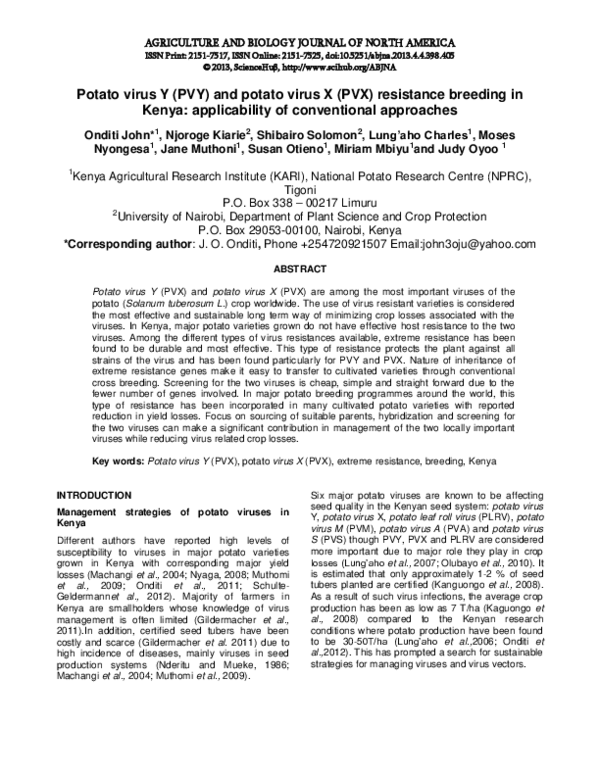 (PDF) Potato virus Y (PVY) and potato virus X (PVX) resistance breeding