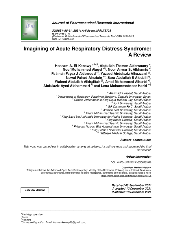 (PDF) Imagining of Acute Respiratory Distress Syndrome: A Review