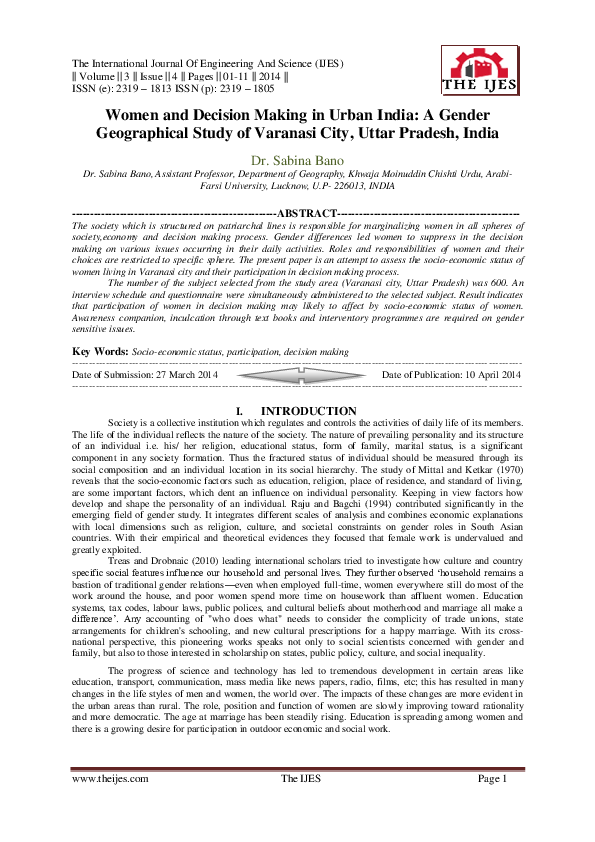 (PDF) Women and Decision Making in Urban India : A Gender Geographical ...