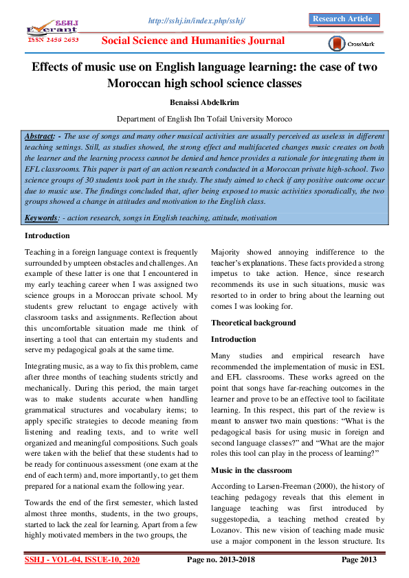 (PDF) Effects of music use in English language learning: the case of ...