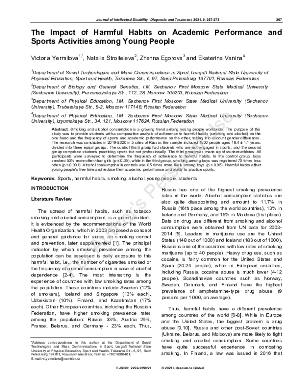 (PDF) The Impact of Harmful Habits on Academic Performance and Sports ...