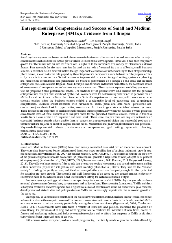 (PDF) Entrepreneurial Competencies and Success of Small and Medium ...